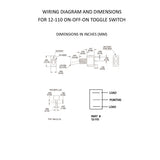 Wiring diagram and dimensions for a toggle switch with K4 Switches branding.